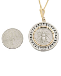 14k Gold & Diamond Genuine Ancient Greek Coin Necklace (Artemis Bee; 172-110 B.C.)