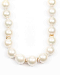 14k Gold & Diamond AAA Natural Freshwater 15mm White Pearl Necklace