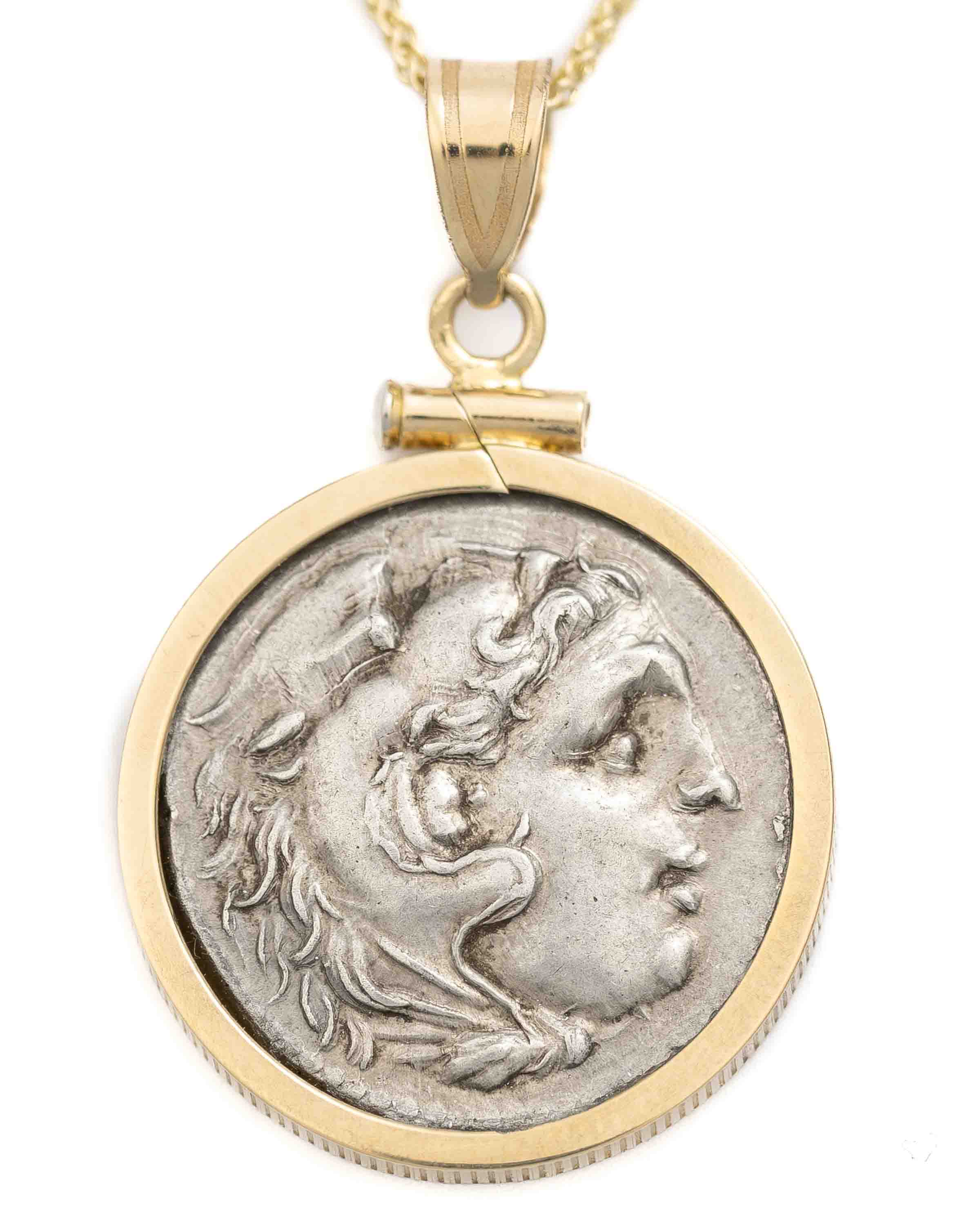 14k Gold Genuine Ancient Greek Coin Necklace (Alexander the Great; 336-323 B.C.)