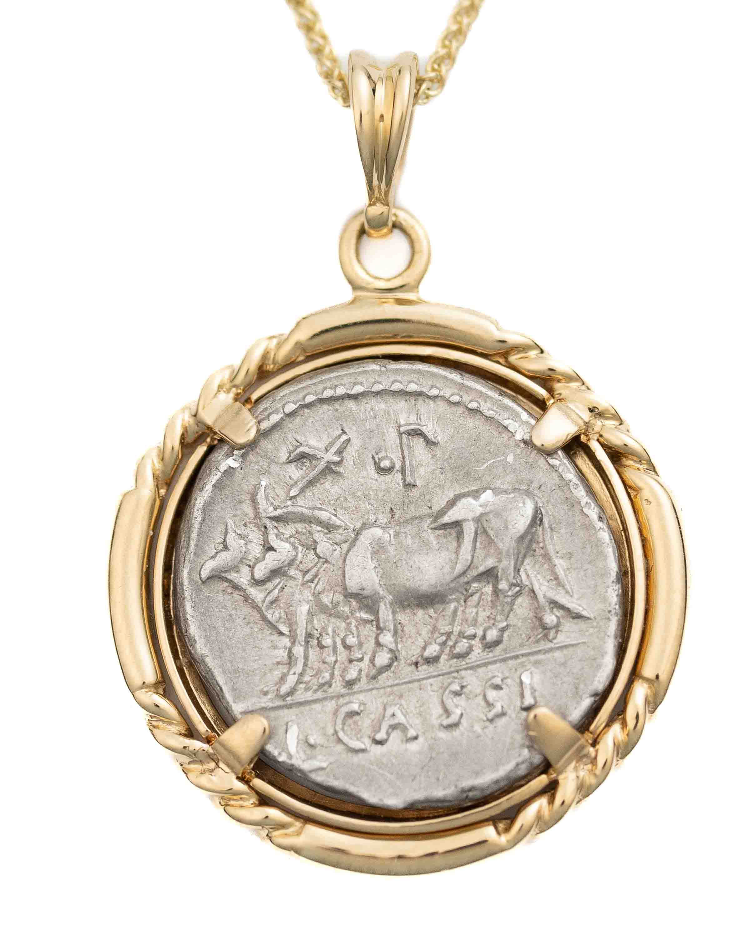 14k Gold Genuine Ancient Roman Coin Necklace (Ceres/Demeter; 102 B.C.)