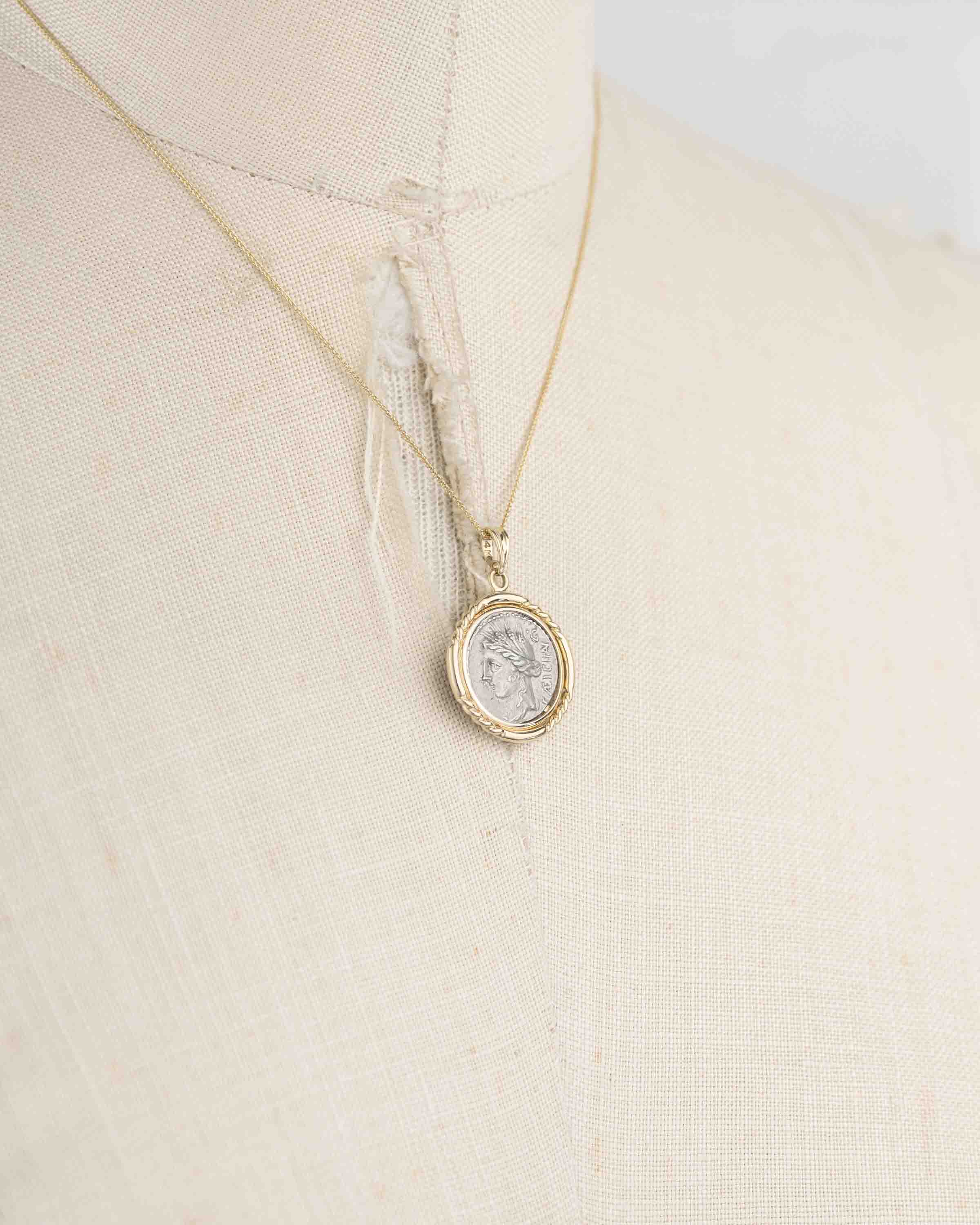 14k Gold Genuine Ancient Roman Coin Necklace (Ceres/Demeter; 102 B.C.)