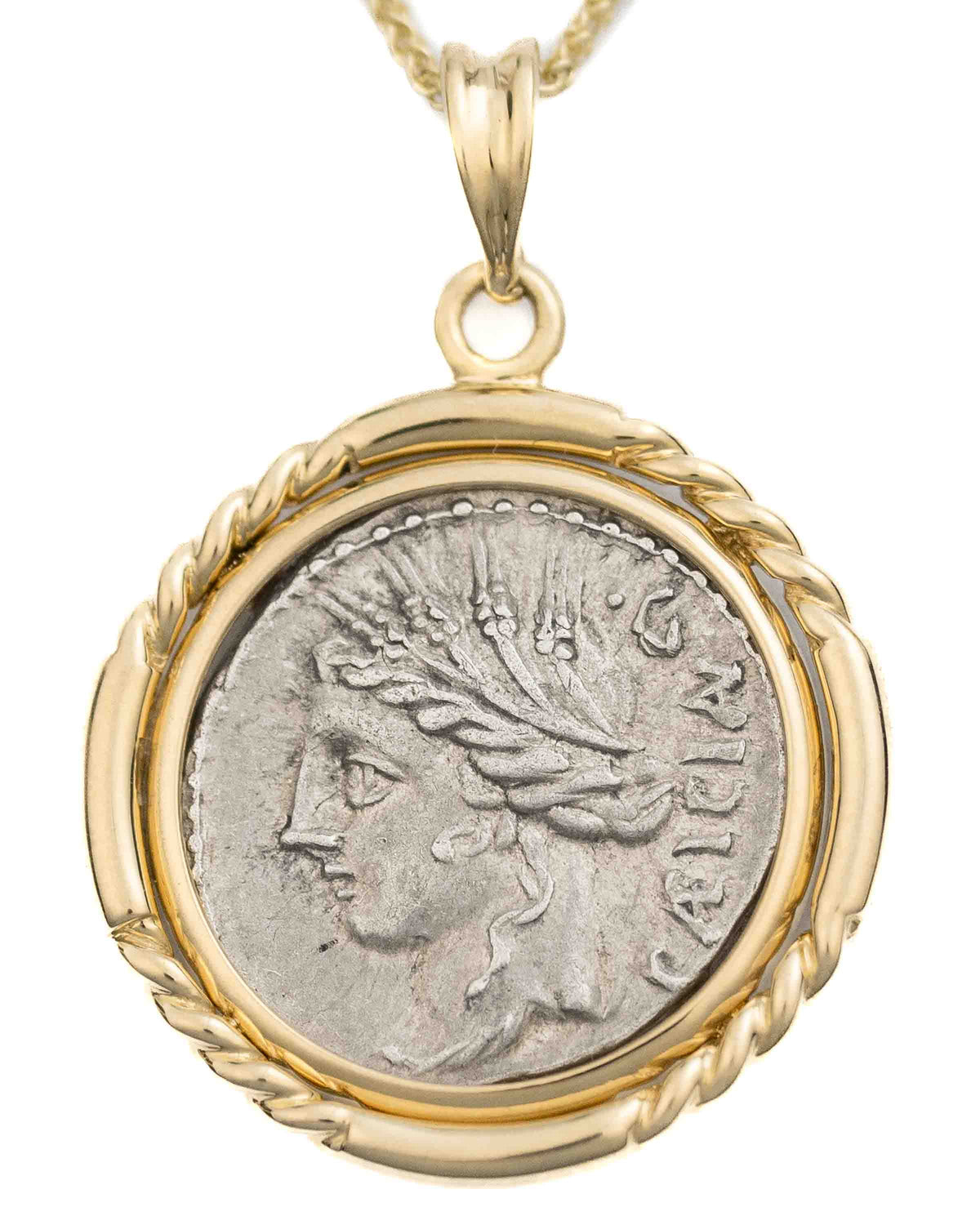 14k Gold Genuine Ancient Roman Coin Necklace (Ceres/Demeter; 102 B.C.)