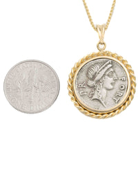 14k Gold Genuine Ancient Roman Coin Necklace (Fortuna; 49 B.C.)