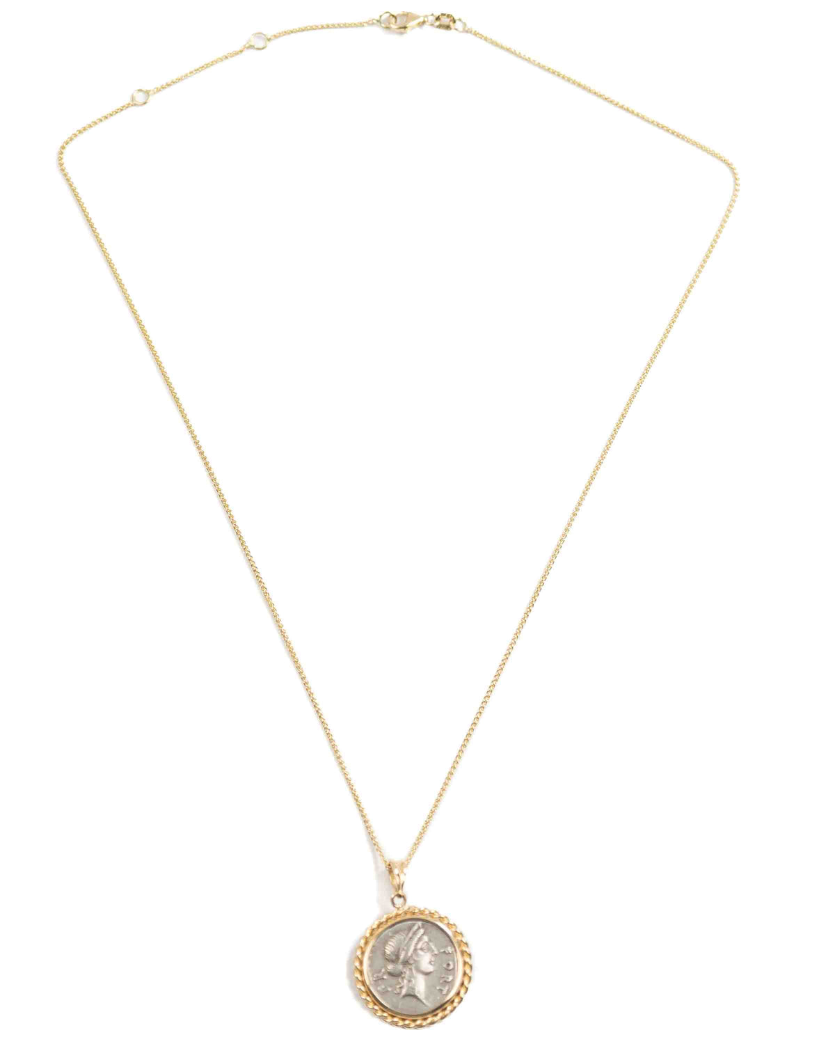 14k Gold Genuine Ancient Roman Coin Necklace (Fortuna; 49 B.C.)