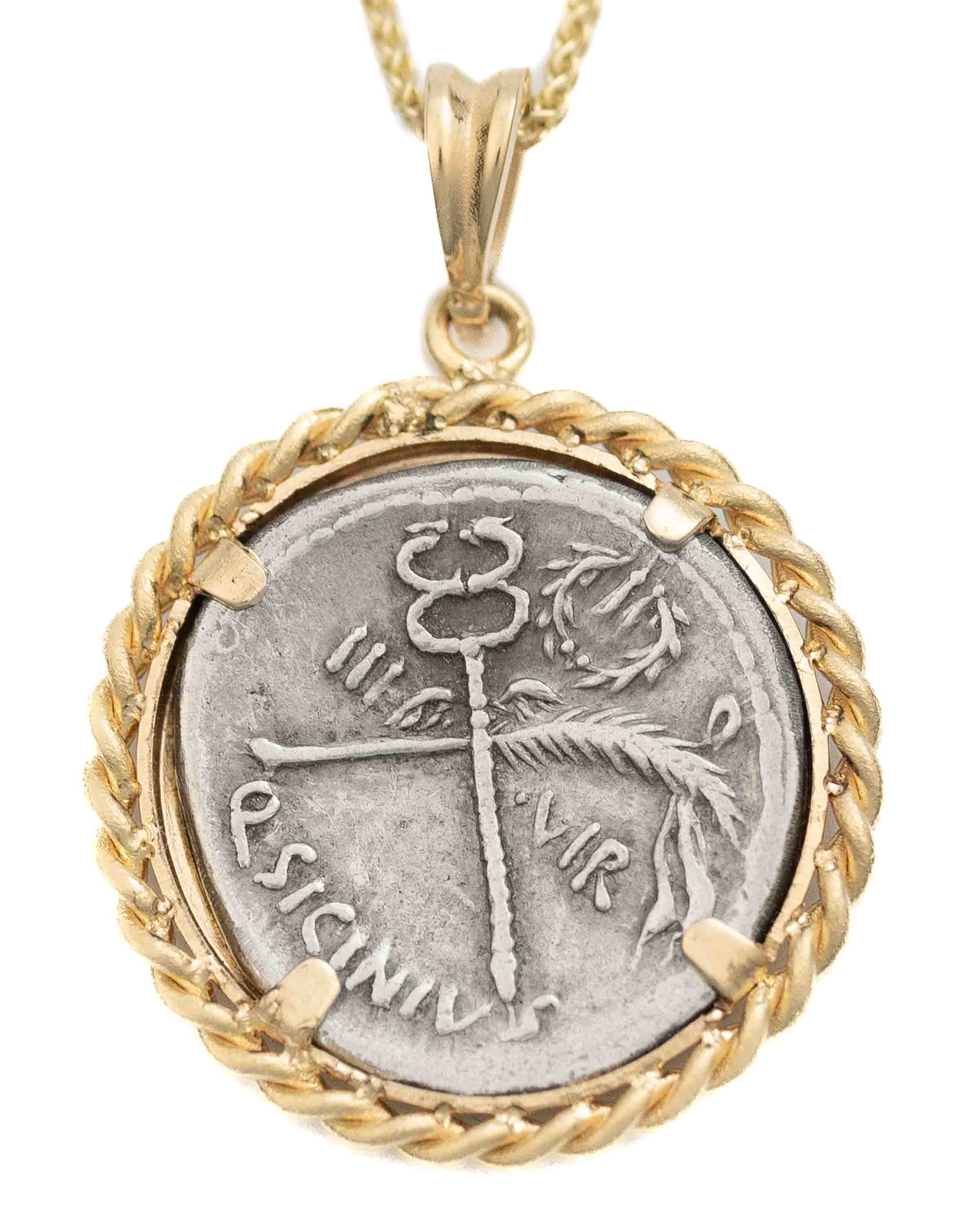 14k Gold Genuine Ancient Roman Coin Necklace (Fortuna; 49 B.C.)