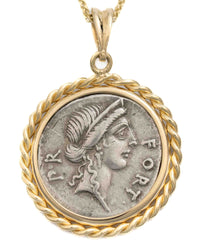 14k Gold Genuine Ancient Roman Coin Necklace (Fortuna; 49 B.C.)
