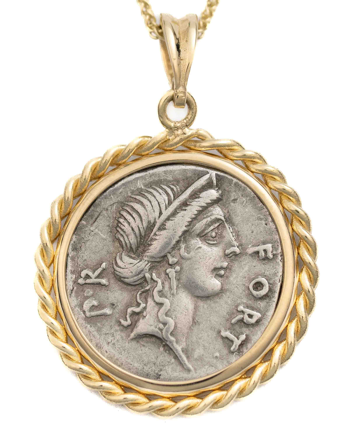 14k Gold Genuine Ancient Roman Coin Necklace (Fortuna; 49 B.C.)