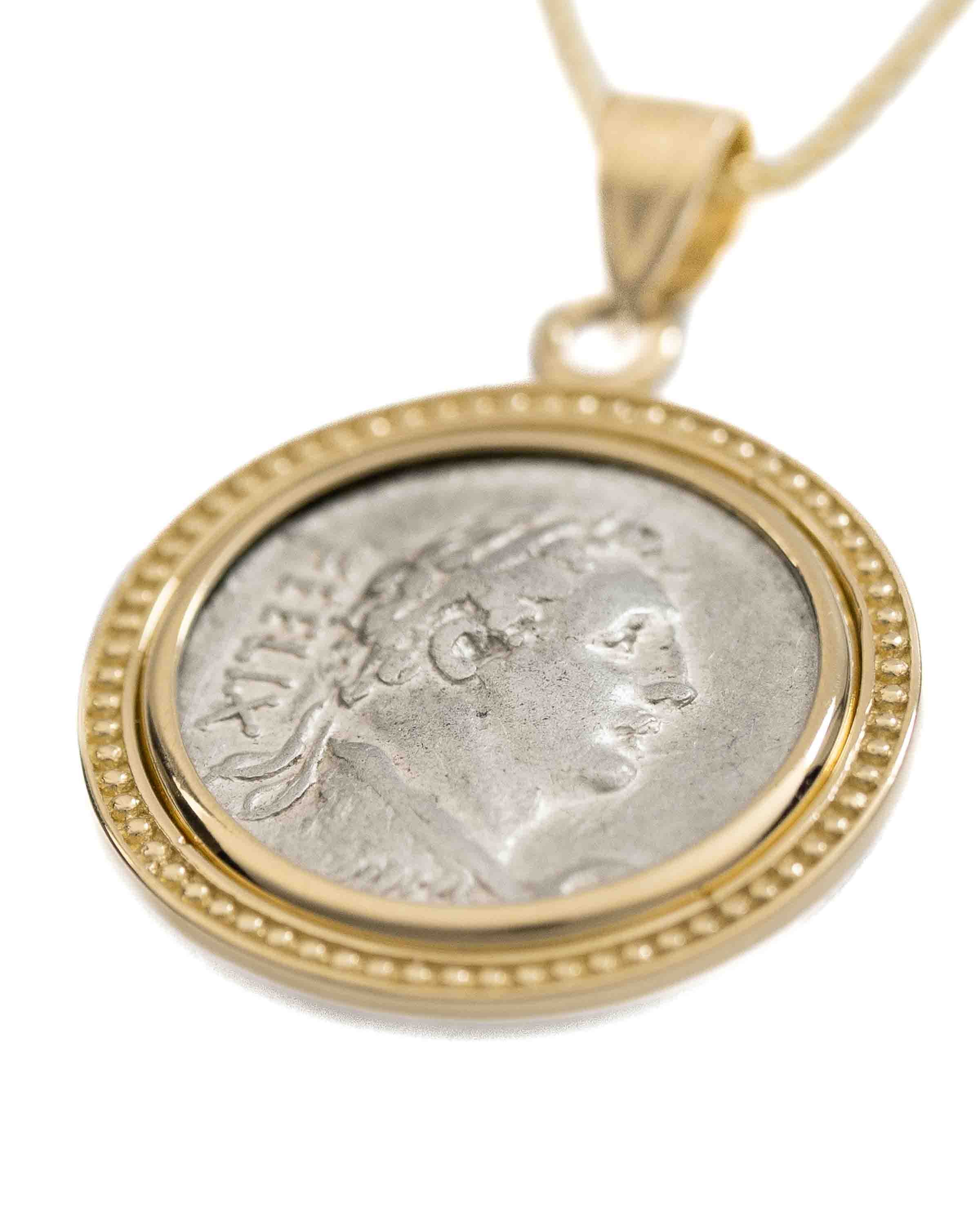 14k Gold Genuine Ancient Roman Coin Necklace (Hercules; 56 B.C.)