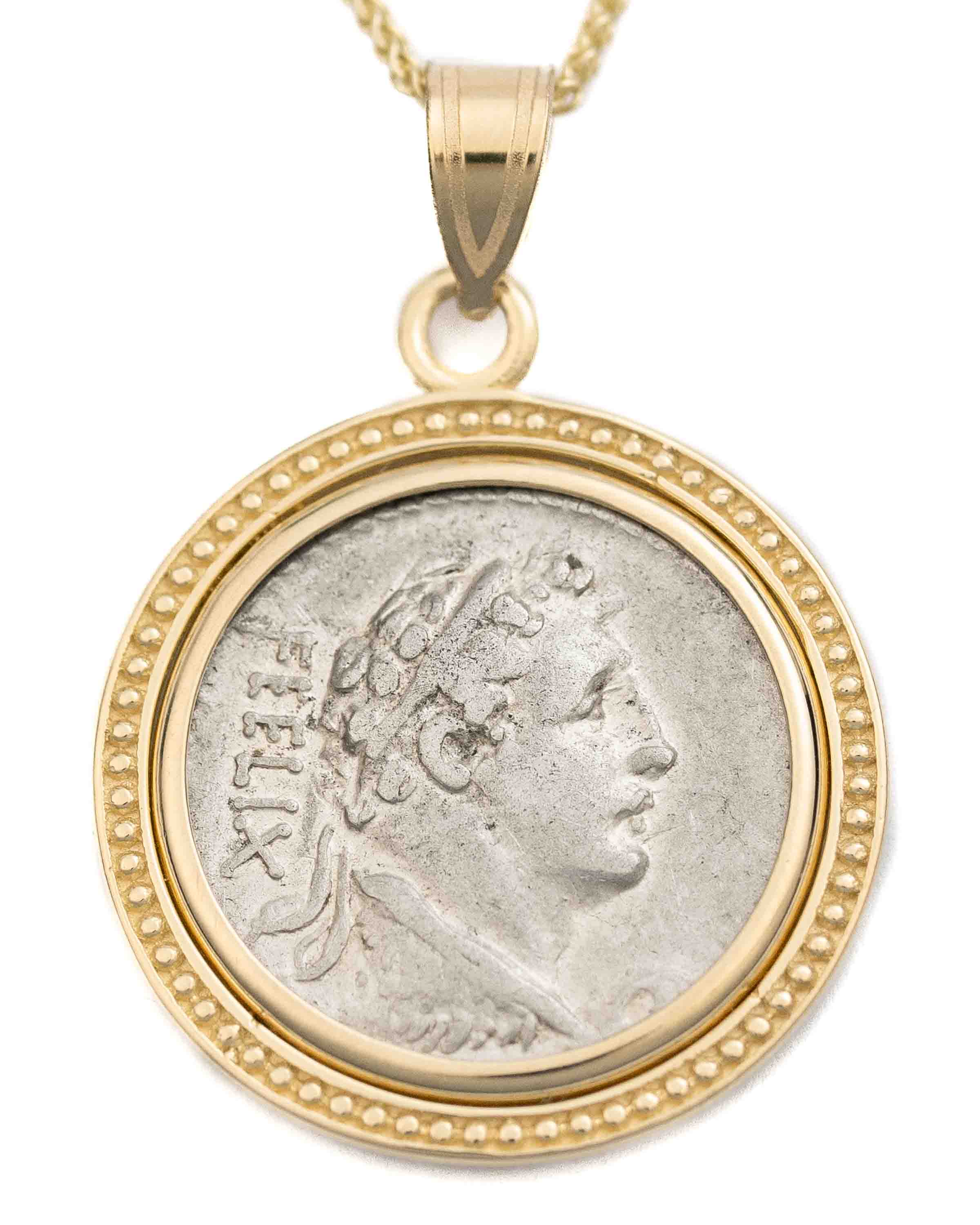 14k Gold Genuine Ancient Roman Coin Necklace (Hercules; 56 B.C.)