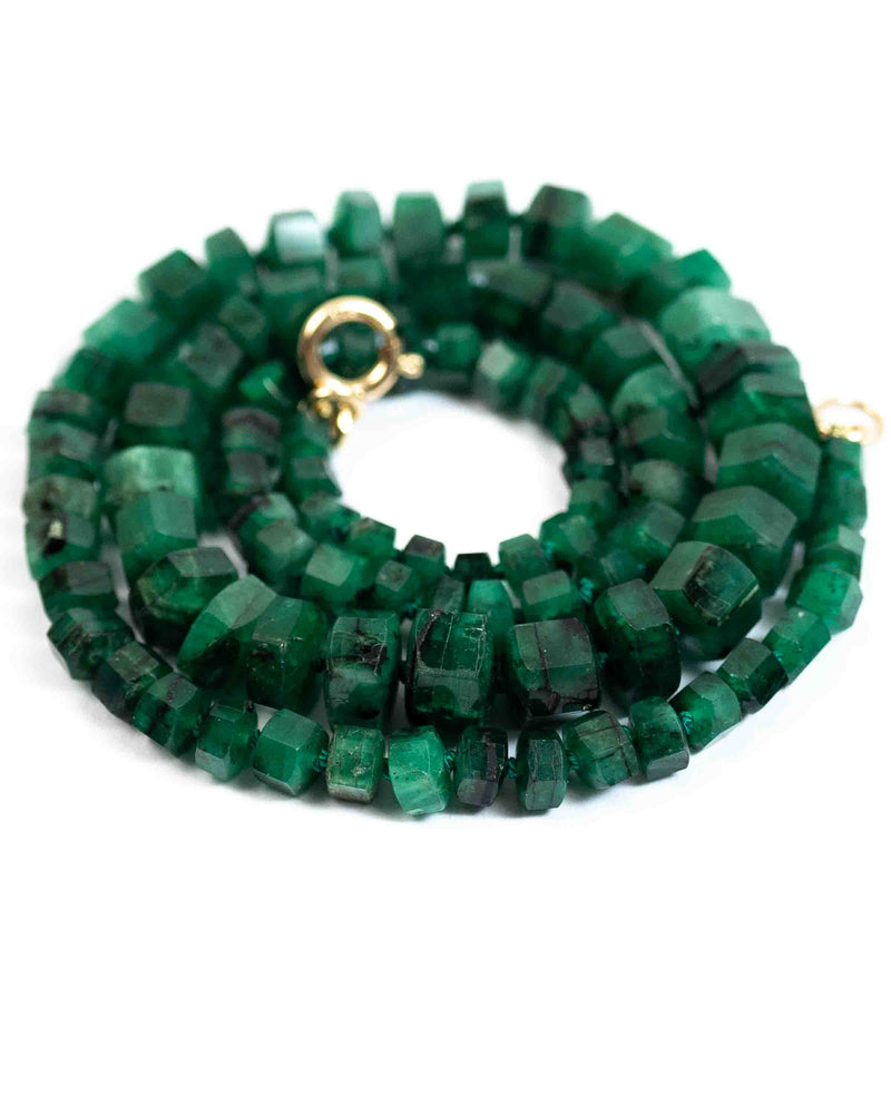14k Gold Large Natural Brazilian Emerald Nugget Hand-Knotted Necklace