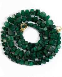 14k Gold Large Natural Brazilian Emerald Nugget Hand-Knotted Necklace