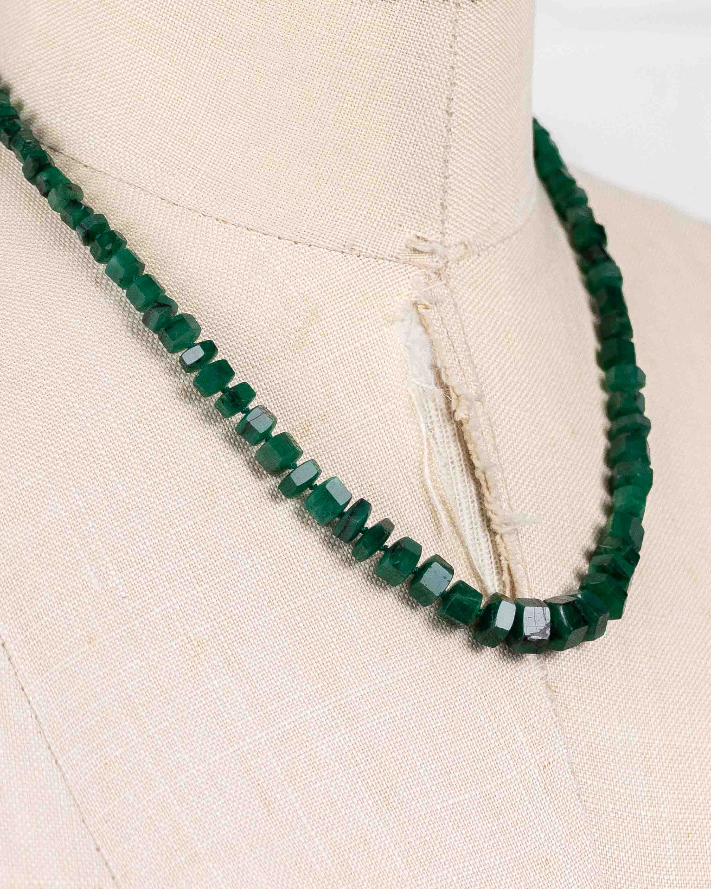 14k Gold Large Natural Brazilian Emerald Nugget Hand-Knotted Necklace