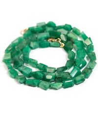 14k Gold Natural Brazilian Emerald Light Green Knotted Necklace