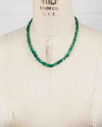 14k Gold Natural Brazilian Emerald Light Green Knotted Necklace
