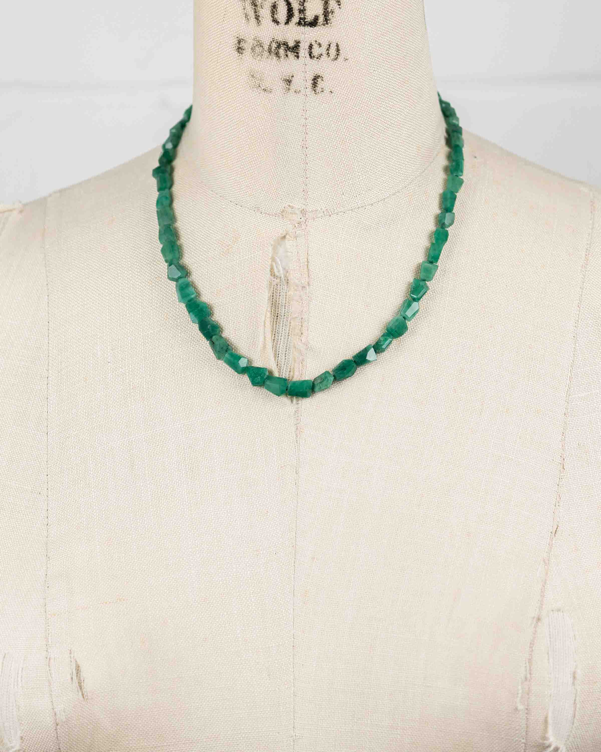 14k Gold Natural Brazilian Emerald Light Green Knotted Necklace