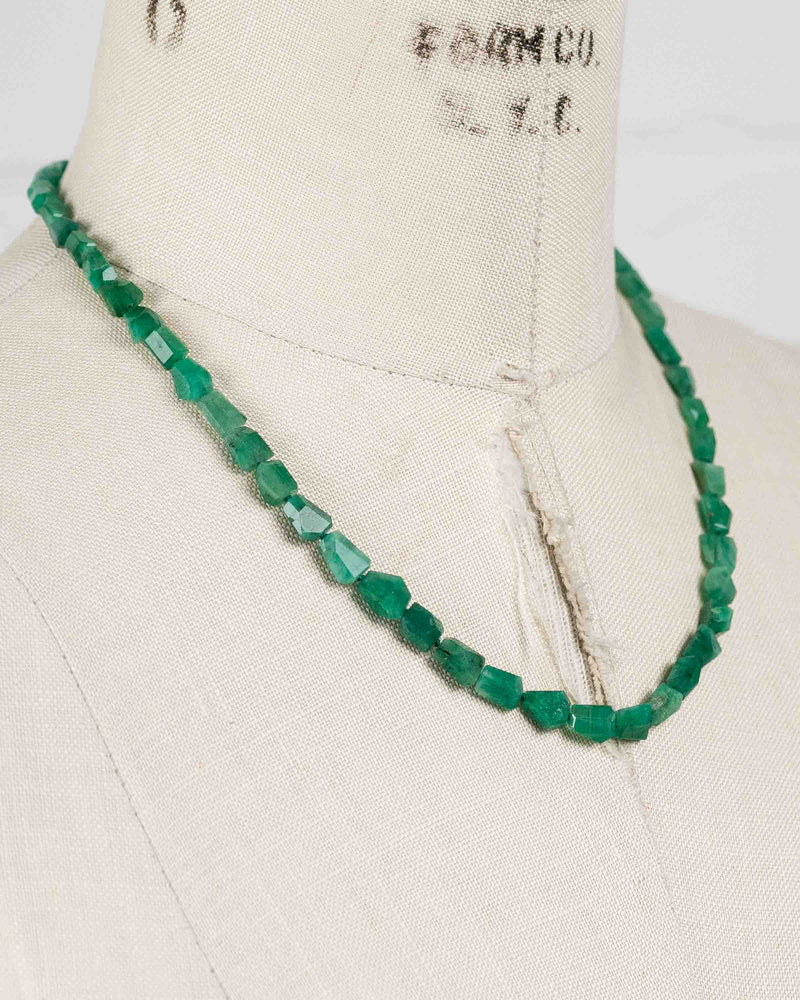 14k Gold Natural Brazilian Emerald Light Green Knotted Necklace