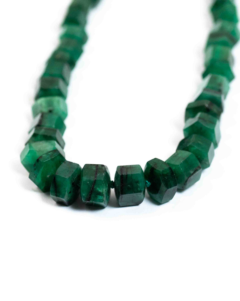 14k Gold Large Natural Brazilian Emerald Nugget Hand-Knotted Necklace