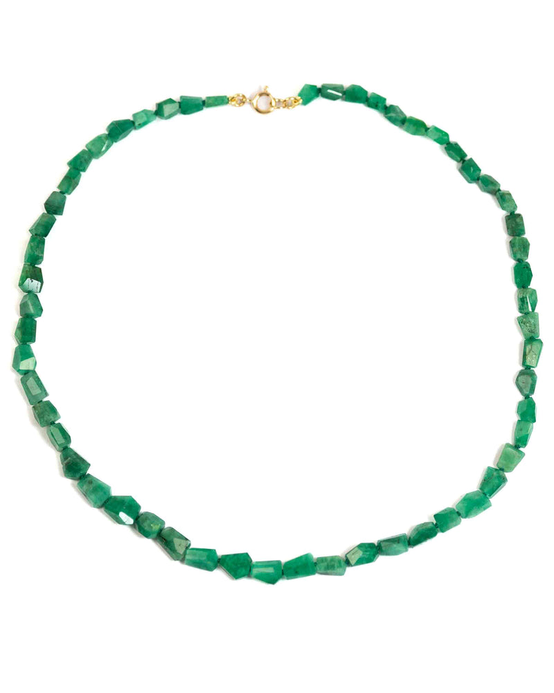 14k Gold Natural Brazilian Emerald Light Green Knotted Necklace