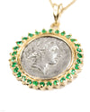14k Gold & Emerald Genuine Ancient Greek Coin Necklace (Persephone; 340-330 B.C.)