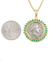 14k Gold & Emerald Genuine Ancient Greek Coin Necklace (Persephone; 340-330 B.C.)