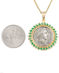 14k Gold & Emerald Genuine Ancient Greek Coin Necklace (Persephone; 340-330 B.C.)