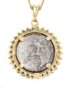 14k Gold & Emerald Genuine Ancient Greek Coin Necklace (Persephone; 340-330 B.C.)