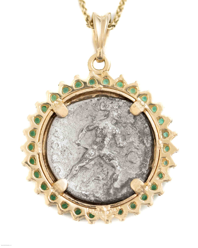 14k Gold & Emerald Genuine Ancient Greek Coin Necklace (Persephone; 340-330 B.C.)