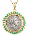 14k Gold & Emerald Genuine Ancient Greek Coin Necklace (Persephone; 340-330 B.C.)