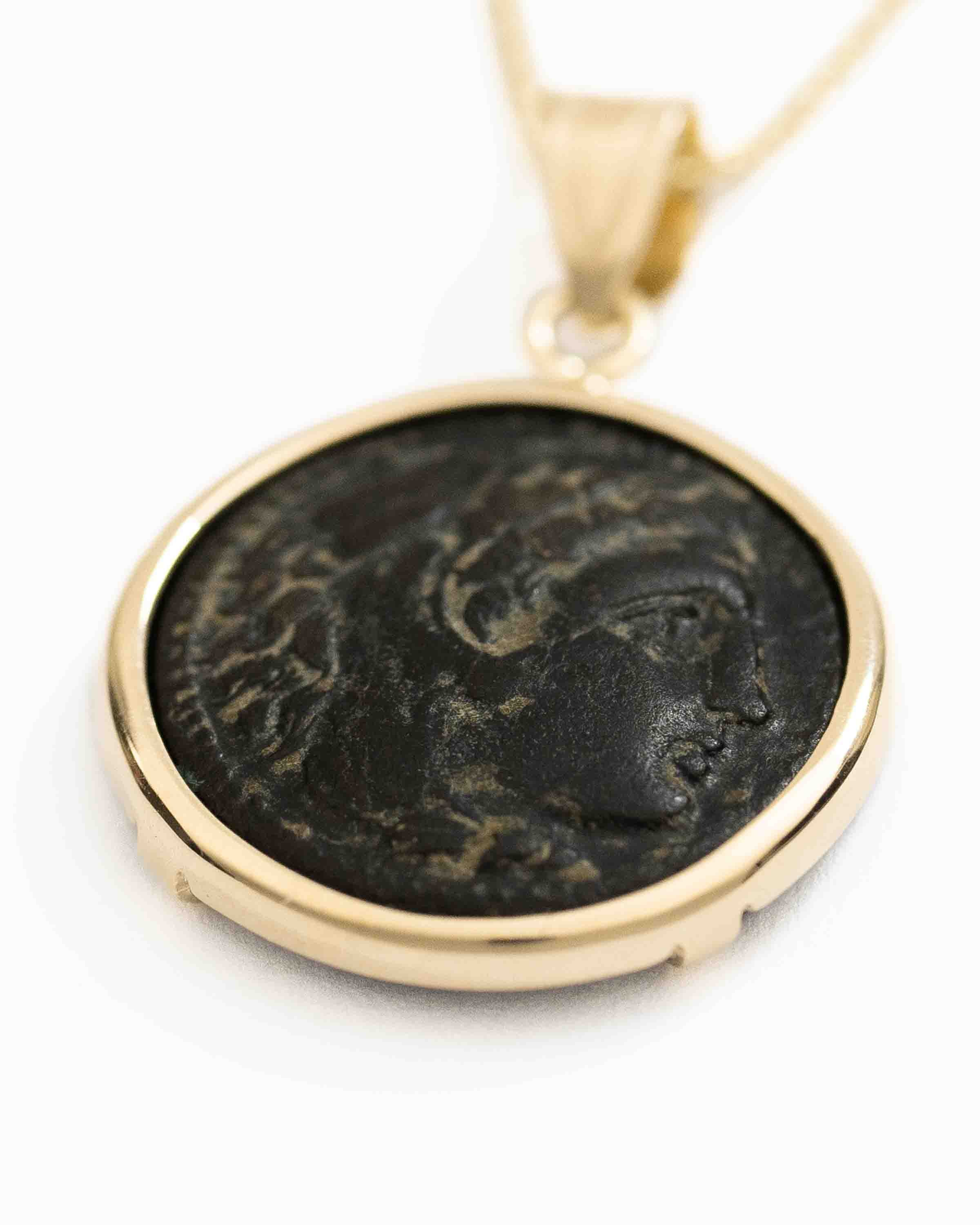 14k Gold Genuine Ancient Greek Coin Necklace (Alexander the Great; 336-323 B.C.)