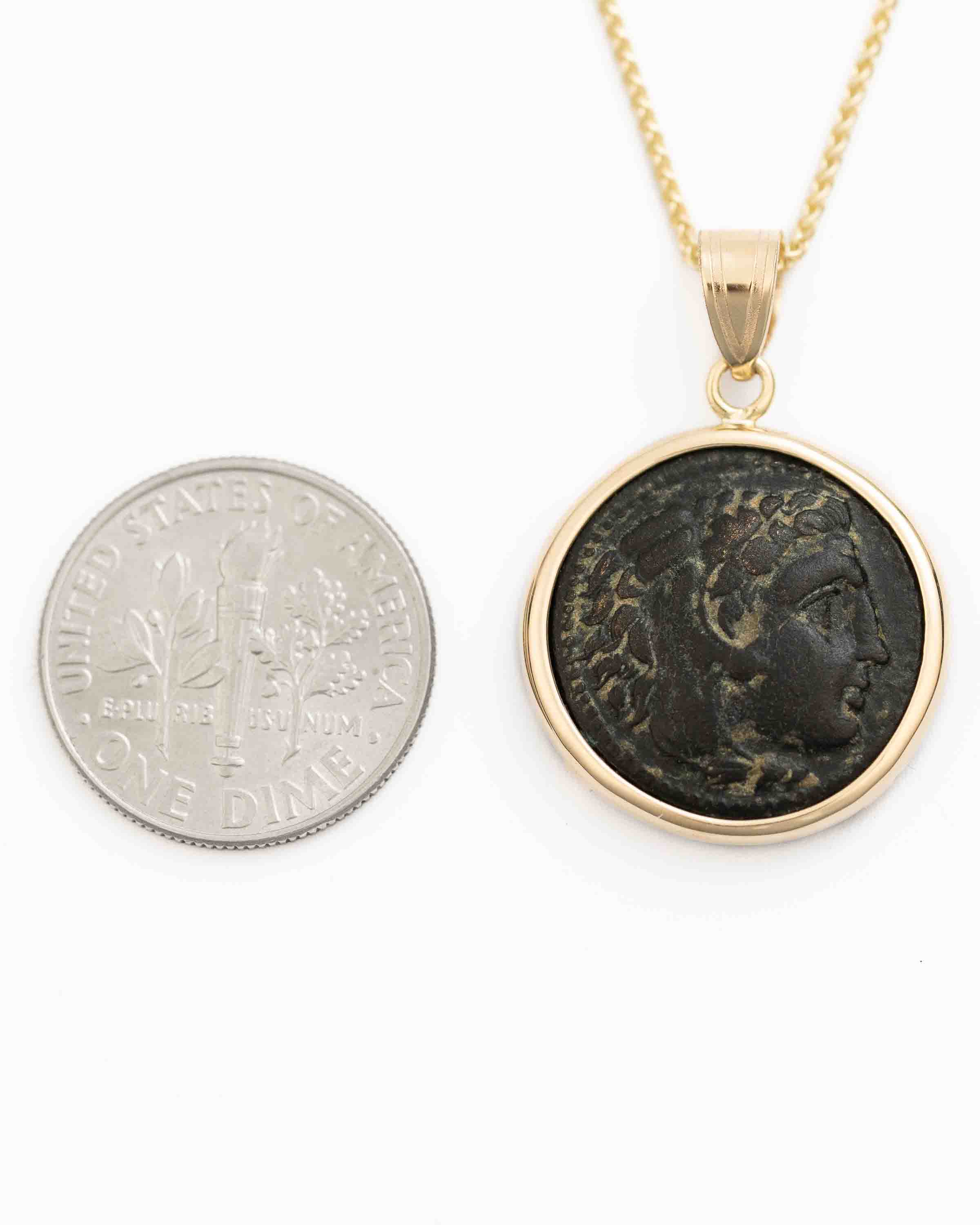 14k Gold Genuine Ancient Greek Coin Necklace (Alexander the Great; 336-323 B.C.)