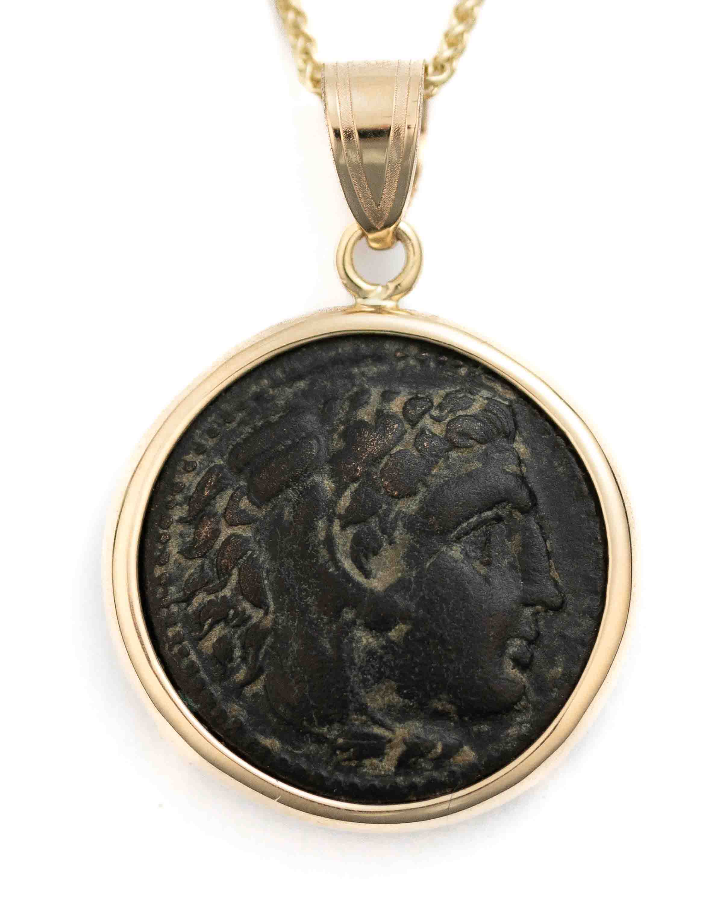 14k Gold Genuine Ancient Greek Coin Necklace (Alexander the Great; 336-323 B.C.)