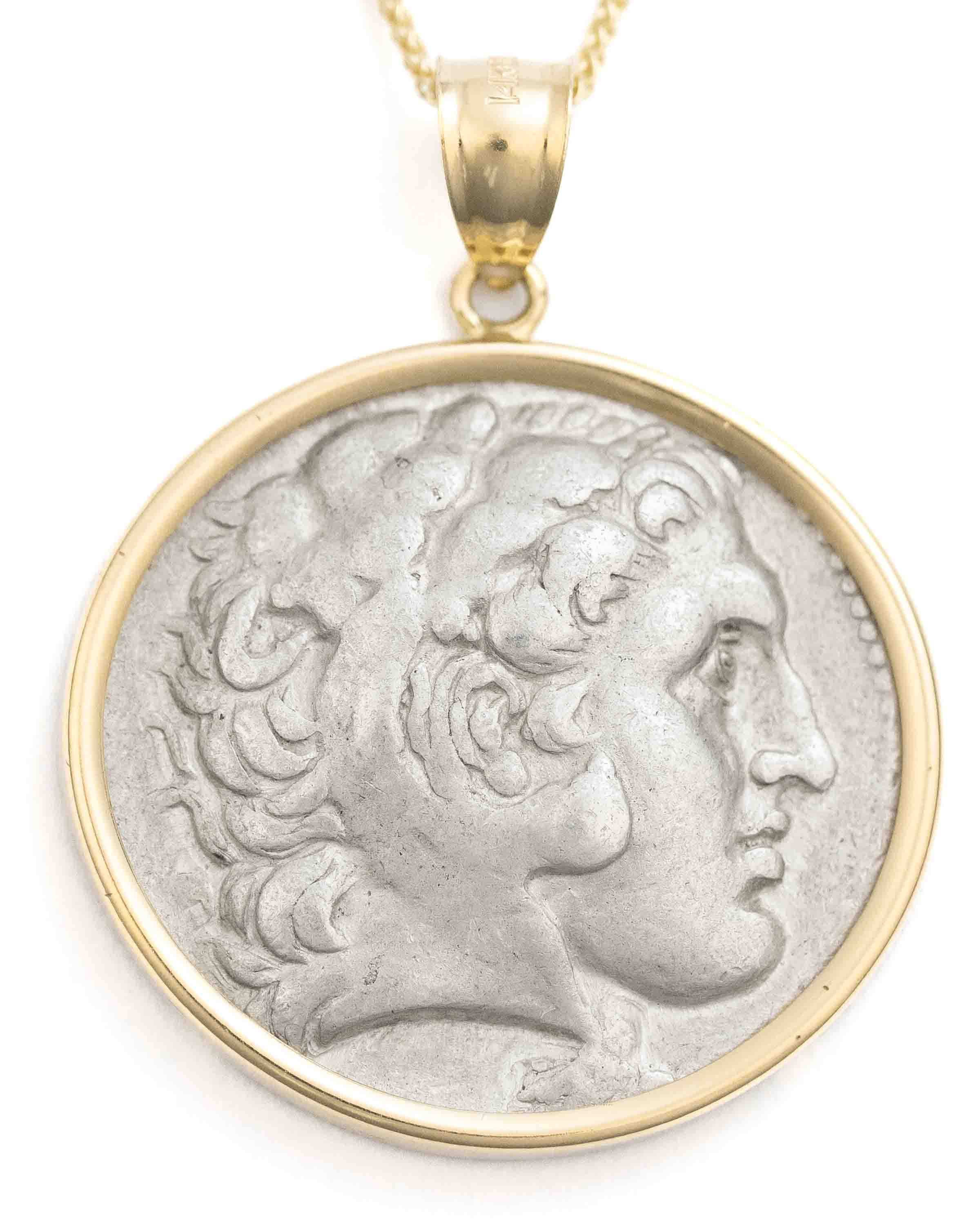 14k Gold Genuine Ancient Greek Coin Necklace (Alexander the Great Tetradrachm; 336-323 B.C.)