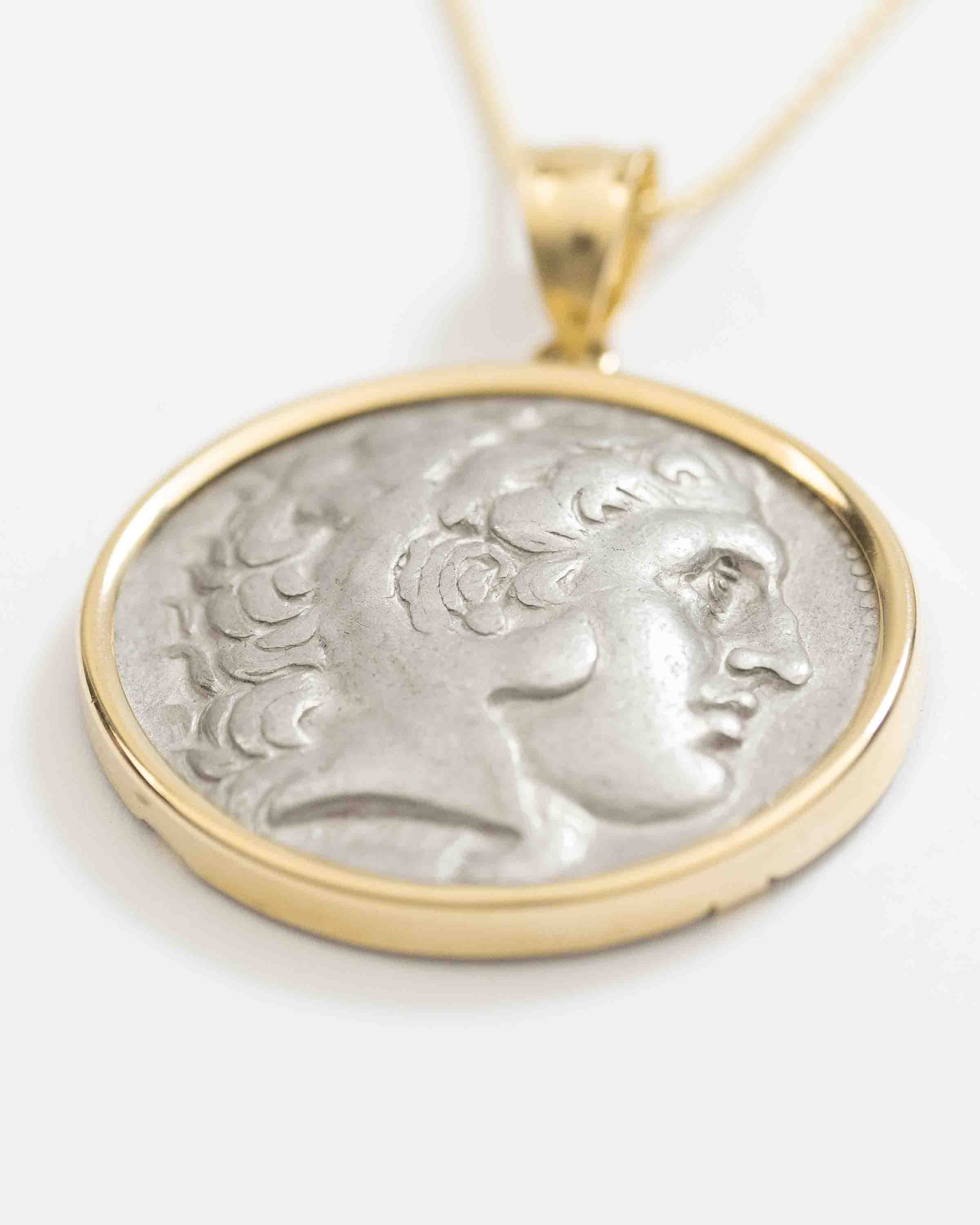 14k Gold Genuine Ancient Greek Coin Necklace (Alexander the Great Tetradrachm; 336-323 B.C.)