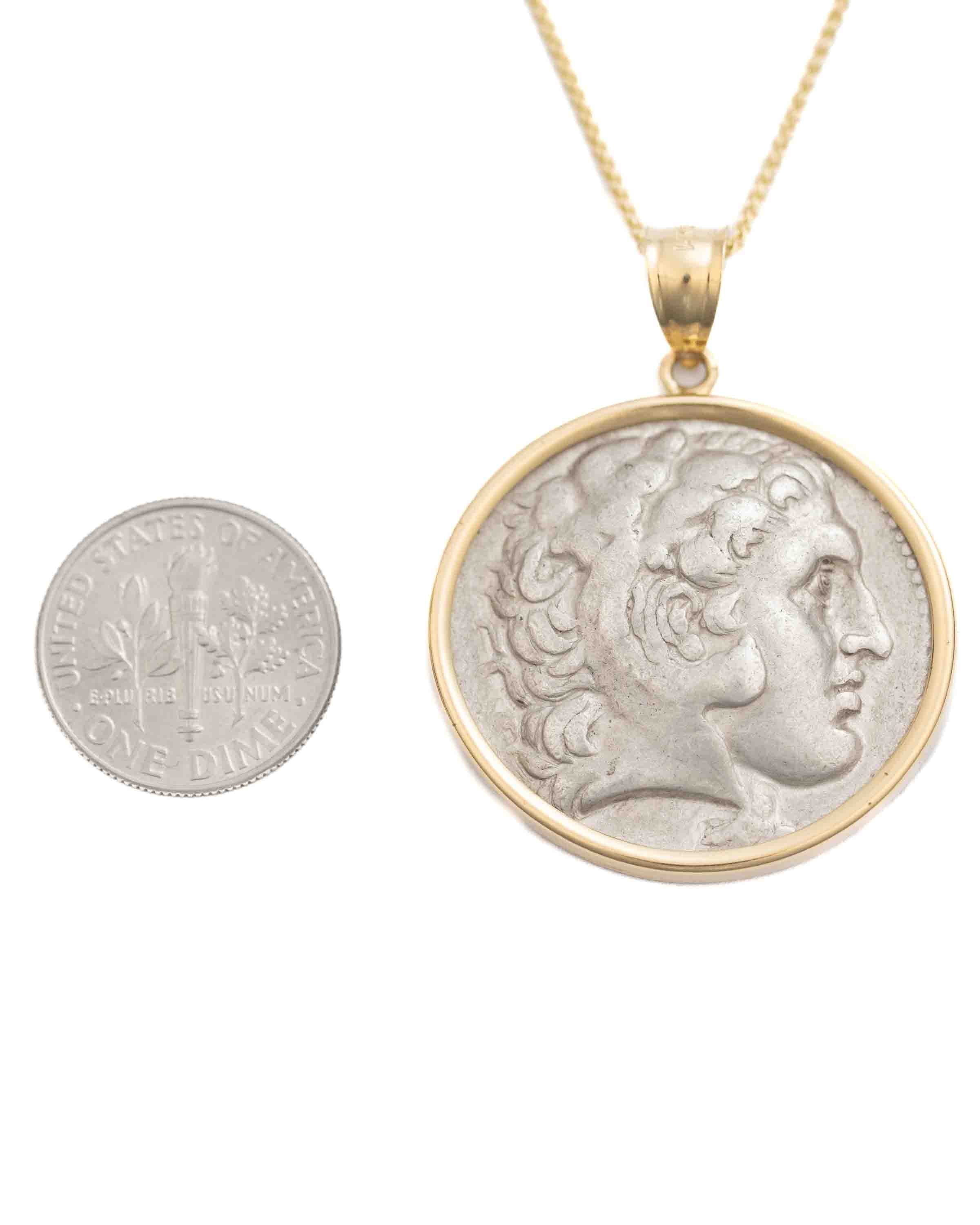 14k Gold Genuine Ancient Greek Coin Necklace (Alexander the Great Tetradrachm; 336-323 B.C.)