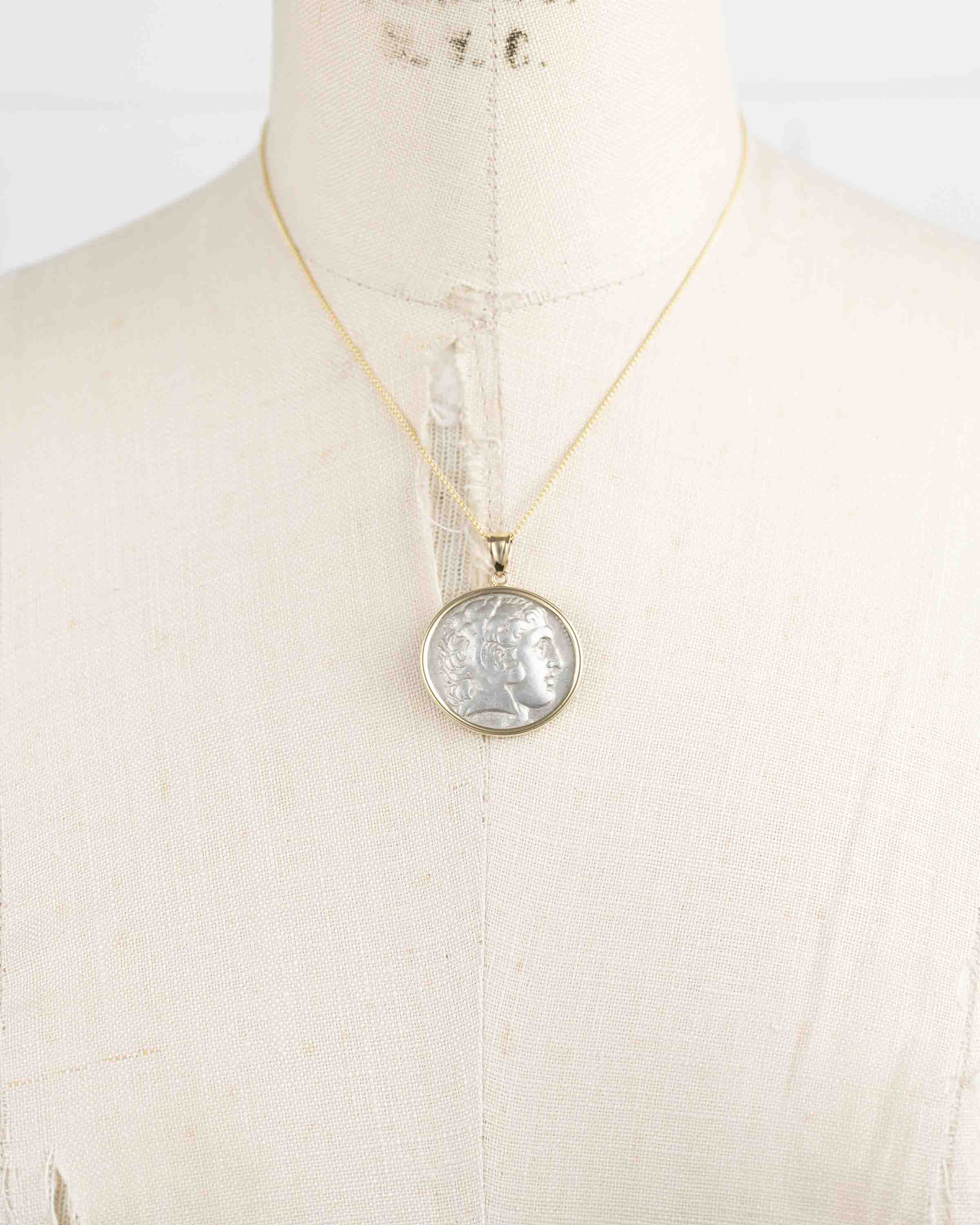 14k Gold Genuine Ancient Greek Coin Necklace (Alexander the Great Tetradrachm; 336-323 B.C.)
