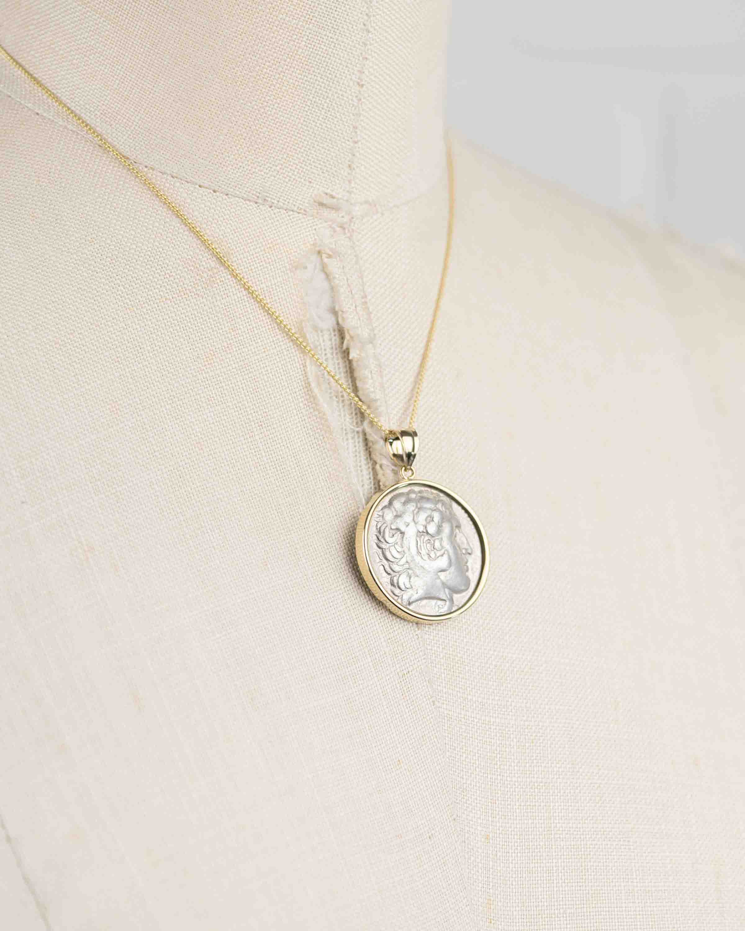 14k Gold Genuine Ancient Greek Coin Necklace (Alexander the Great Tetradrachm; 336-323 B.C.)