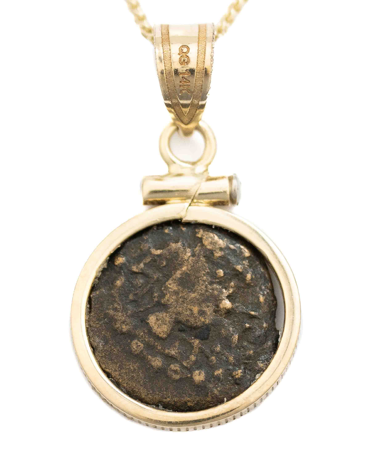 14k Gold Genuine Ancient Biblical/Judaean Coin Necklace (Widow's Mite; 103-73 B.C.)