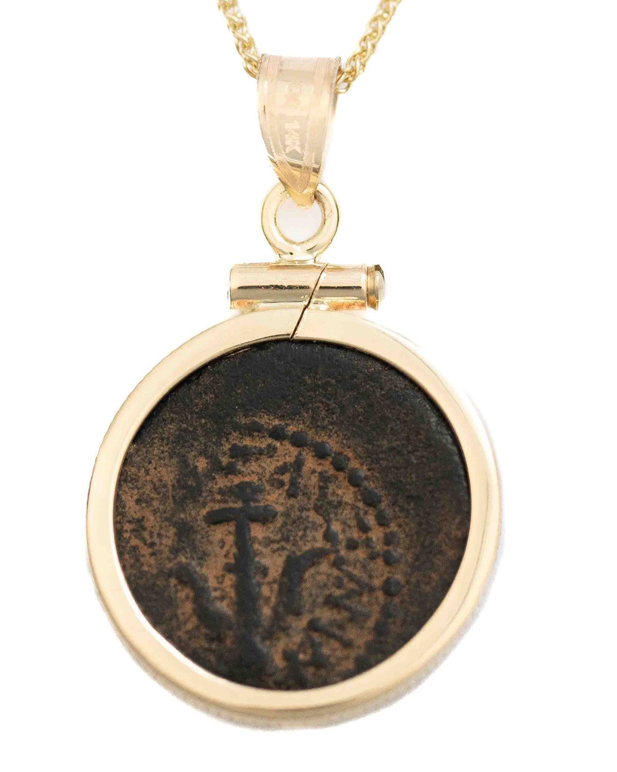 14k Gold Genuine Ancient Biblical/Judaean Coin Necklace (Widow's Mite; 103-73 B.C.)