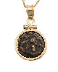 14k Gold Genuine Ancient Biblical/Judaean Coin Necklace (Widow's Mite; 103-73 B.C.)