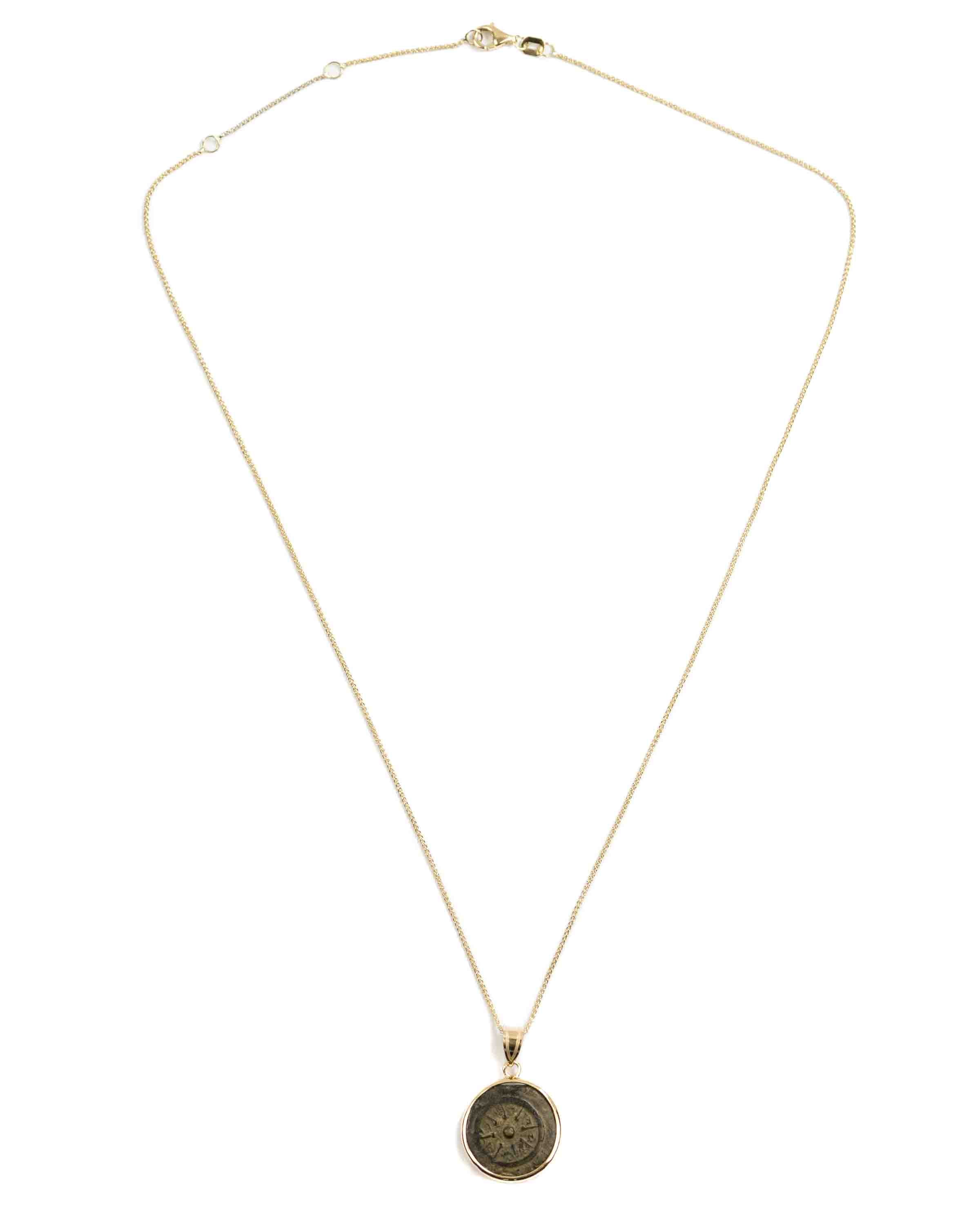 14k Gold Genuine Ancient Biblical/Judaean Coin Necklace (Widow's Mite; 103-73 B.C.)