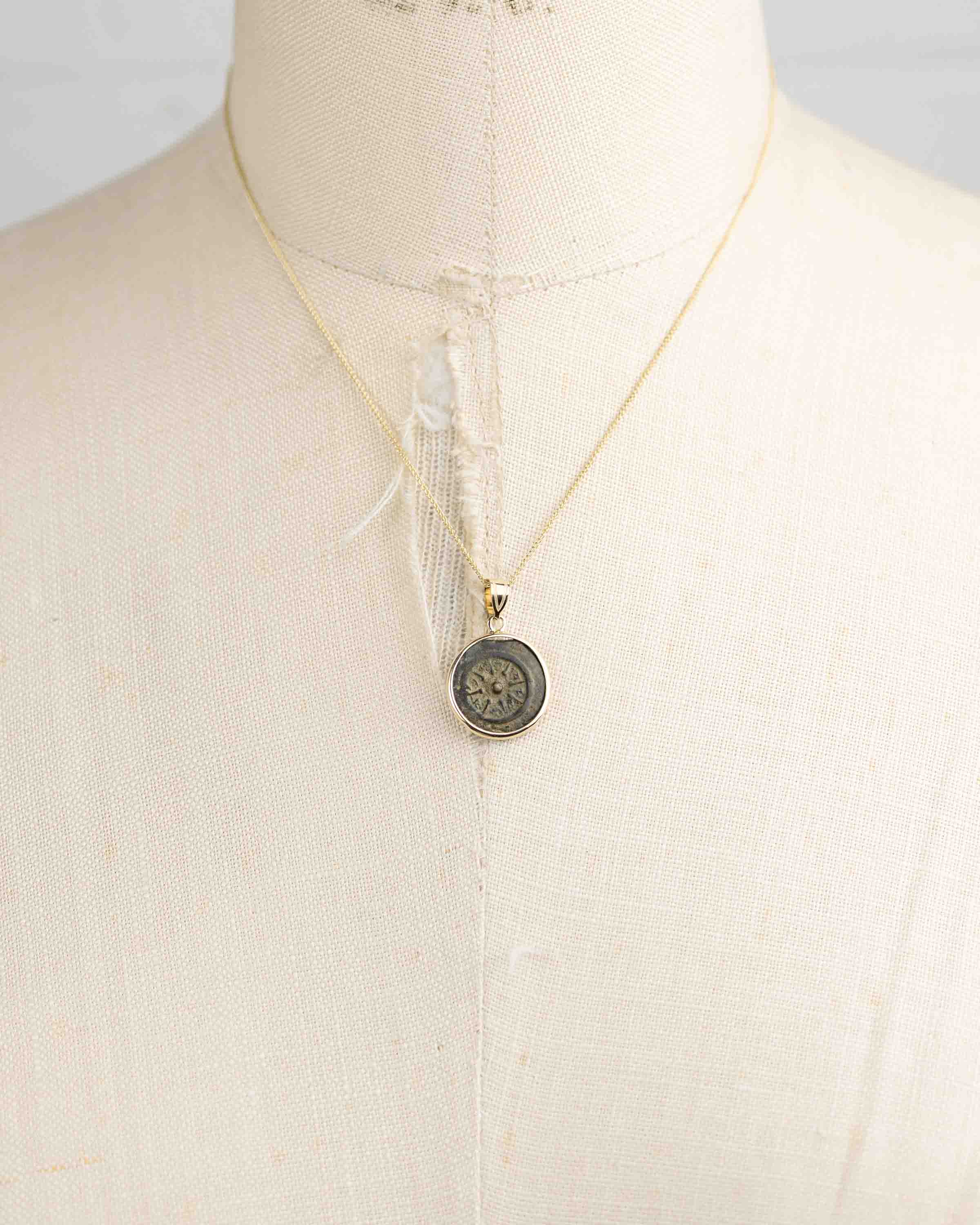 14k Gold Genuine Ancient Biblical/Judaean Coin Necklace (Widow's Mite; 103-73 B.C.)