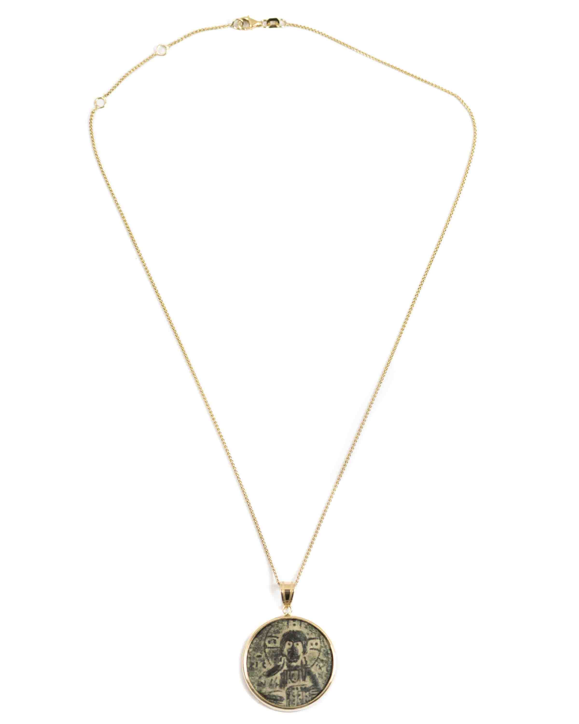 14k Gold Genuine Ancient Byzantine Coin Necklace (Christ, King of Kings; 976-1025 A.D.)