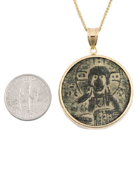 14k Gold Genuine Ancient Byzantine Coin Necklace (Christ, King of Kings; 976-1025 A.D.)