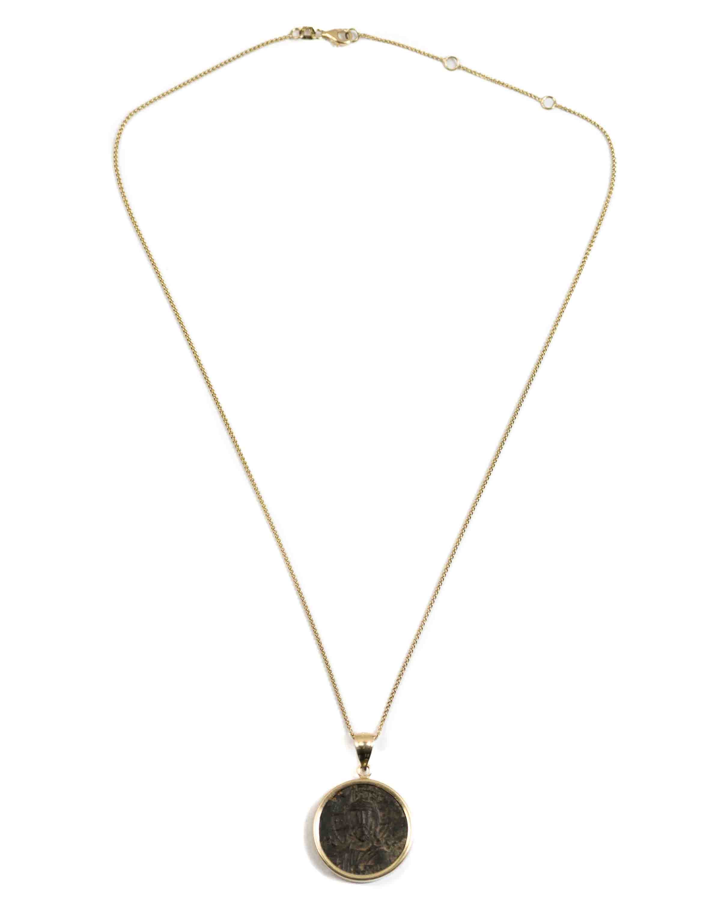 14k Gold Genuine Ancient Byzantine Coin Necklace (Christ, King of Kings; 976-1025 A.D.)