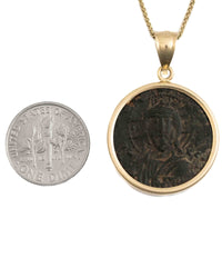 14k Gold Genuine Ancient Byzantine Coin Necklace (Christ, King of Kings; 976-1025 A.D.)