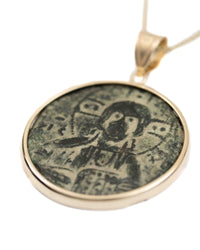 14k Gold Genuine Ancient Byzantine Coin Necklace (Christ, King of Kings; 976-1025 A.D.)
