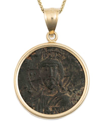 14k Gold Genuine Ancient Byzantine Coin Necklace (Christ, King of Kings; 976-1025 A.D.)