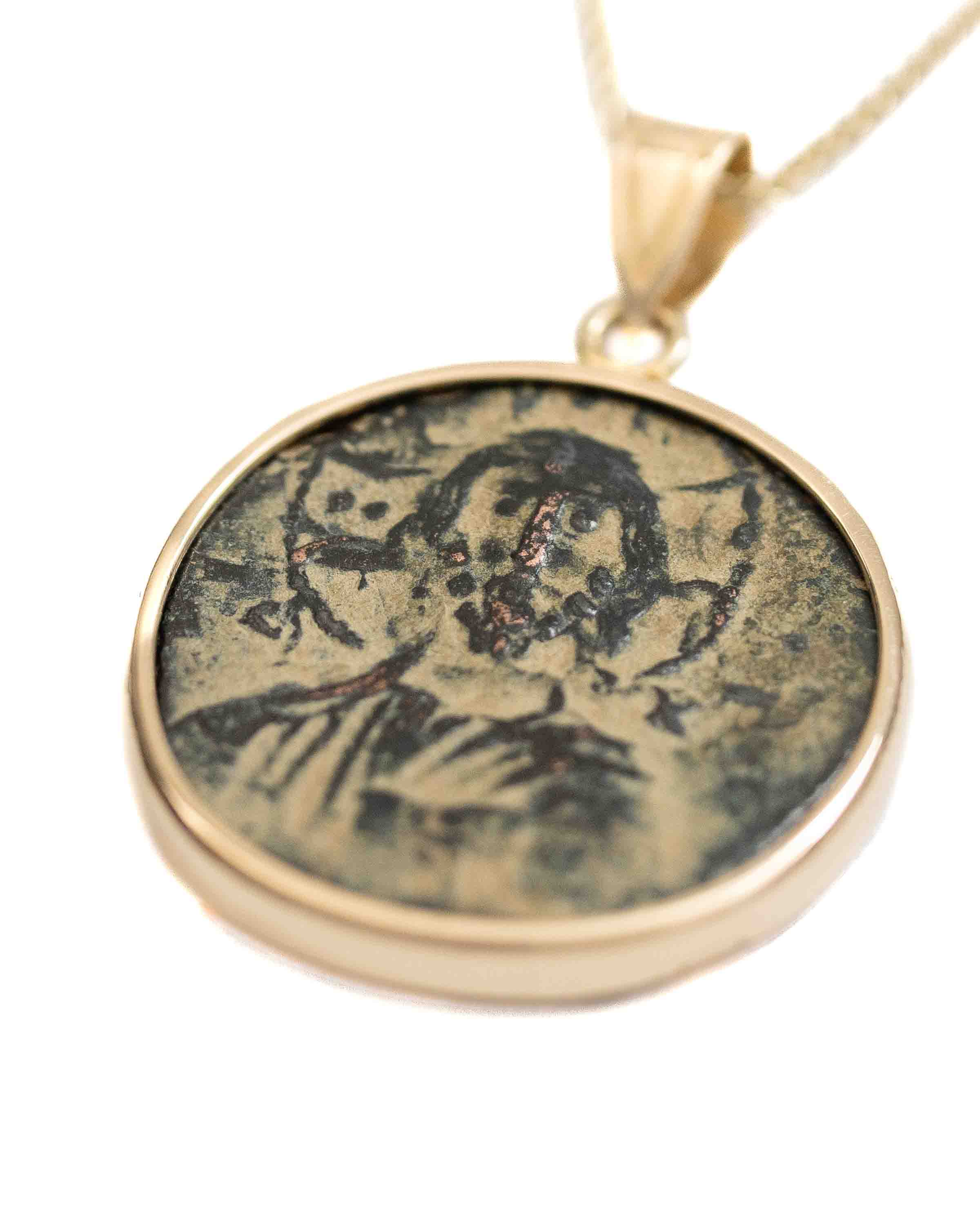 14k Gold Genuine Ancient Byzantine Coin Necklace (Christ, King of Kings; 976-1025 A.D.)