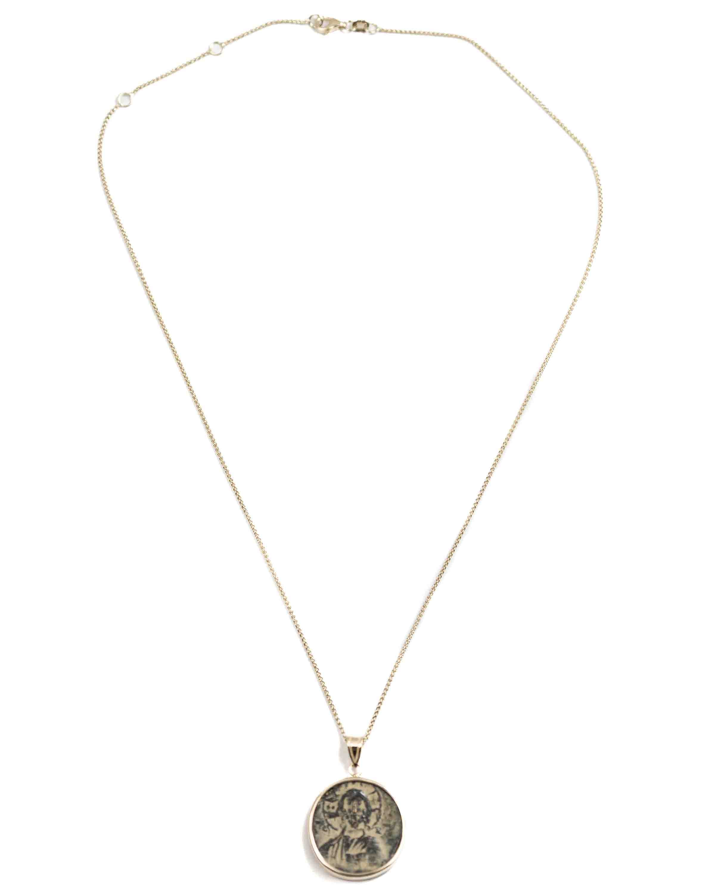 14k Gold Genuine Ancient Byzantine Coin Necklace (Christ, King of Kings; 976-1025 A.D.)