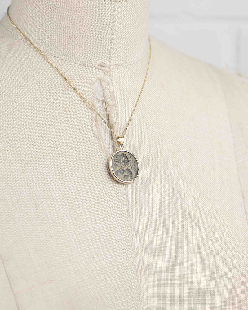 14k Gold Genuine Ancient Byzantine Coin Necklace (Christ, King of Kings; 976-1025 A.D.)